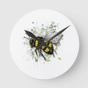 Big Beautiful Bumble BEE, Digital Drawing Round Clock
