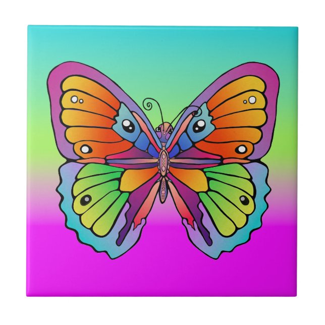 Big Beautiful Butterfly on Black Ceramic Tile (Front)