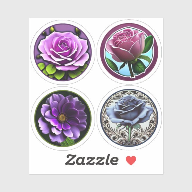 Big Beautiful Purple Pink Blue Rose Assortment (Sheet)