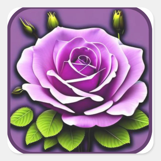 Big Beautiful Purple Rose Detailed Art Square Sticker (Front)