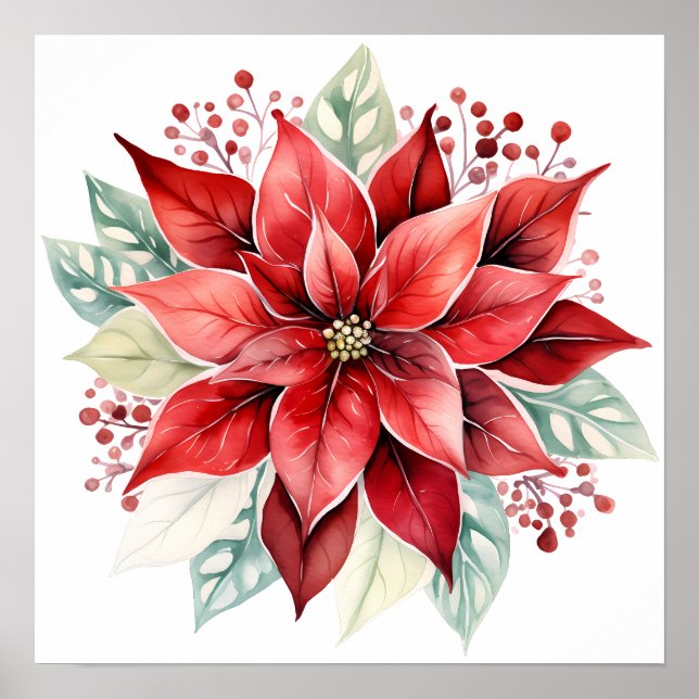 Big Beautiful Red Poinsettia Christmas Flower Poster (Front)
