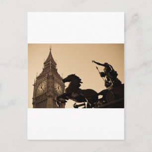 Big Ben and boudica statue sepia toned Postcard