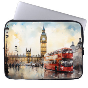 Big Ben and red bus in London Laptop Sleeve