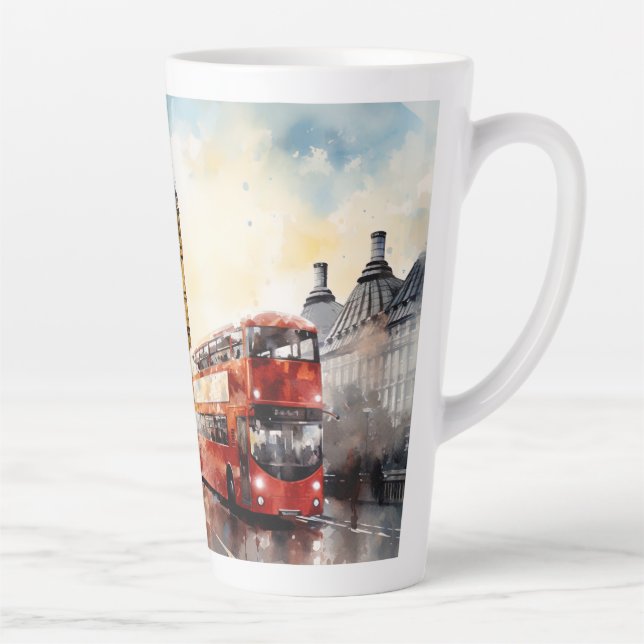 Big Ben and red bus in London Latte Mug (Right)