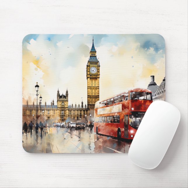 Big Ben and red bus in London Mouse Pad (With Mouse)