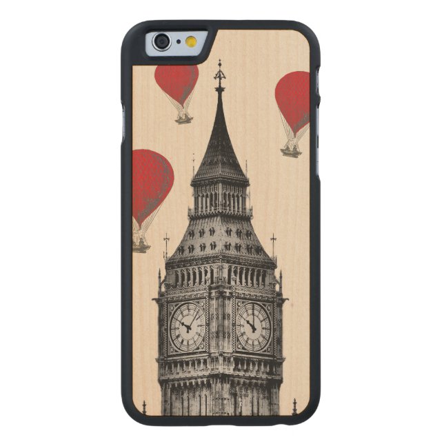 Big Ben and Red Hot Air Balloons 2 Carved Wood iPhone Case (Back)