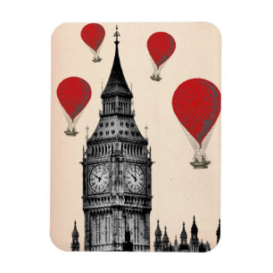 Big Ben and Red Hot Air Balloons 2 Magnet