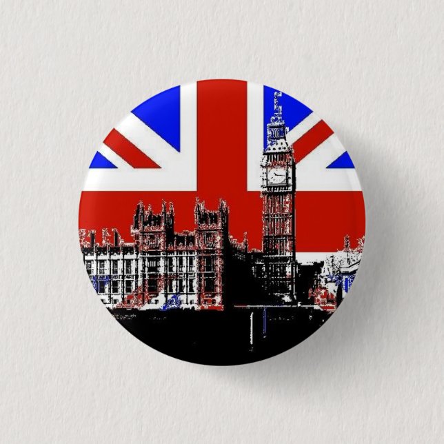 Big Ben and the Union Jack 3 Cm Round Badge (Front)