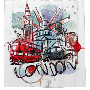 big ben bus london landmark shower curtain