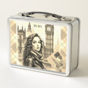Big Ben Clock,Female Traveller at Big Ben London Metal Lunch Box