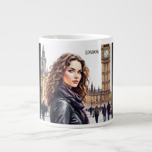 Big Ben Clock Tower and Lovely Lady Large Coffee Mug