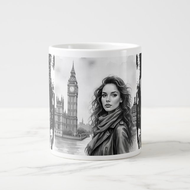 Big Ben Clock Tower, Enjoying Time in London Large Coffee Mug (Front)