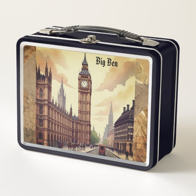 Big Ben Clock Tower, Vintage Style Metal Lunchbox (Front)