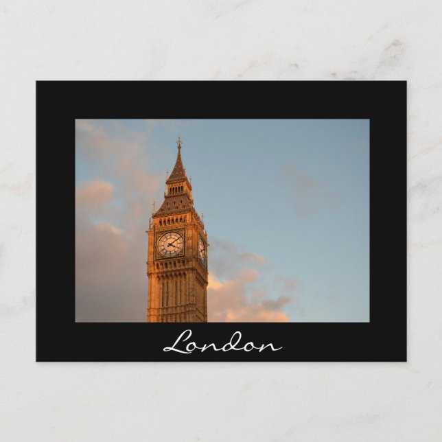 Big Ben in London black text postcard (Front)