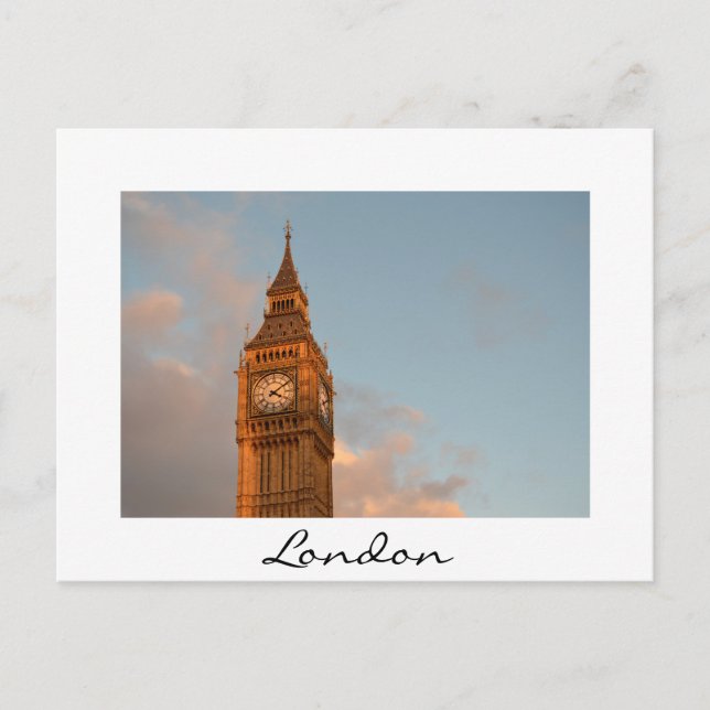 Big Ben in London white text postcard (Front)