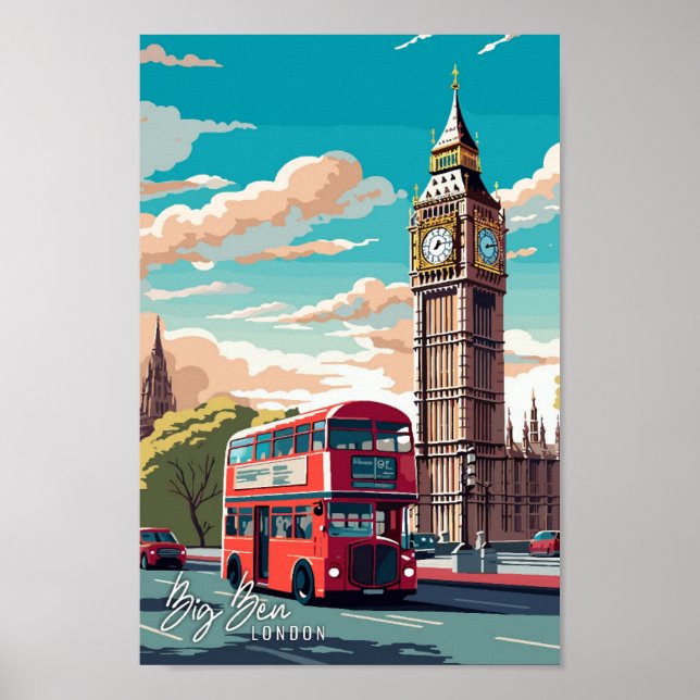 Big Ben London Art vintage travel illustration Poster (Front)