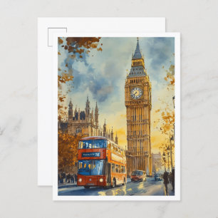 Big Ben London England Vintage Travel Illustration Postcard
