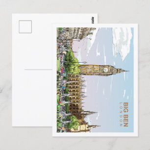 Big Ben London Famous Travel Place Illustration Postcard