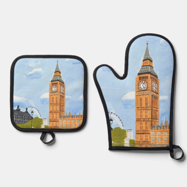 Big Ben London Oven Mitt & Pot Holder Set (Front)
