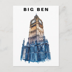 Big Ben London UK Travel Watercolor  Postcard