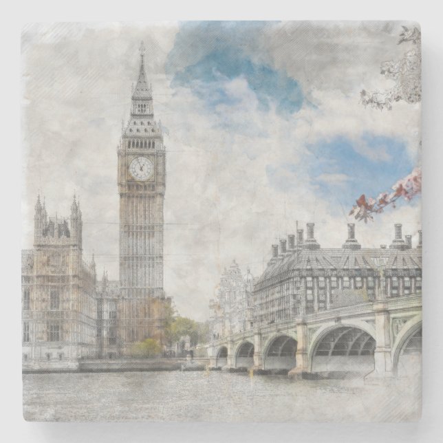 Big Ben, London, United Kingdom Stone Coaster (Front)