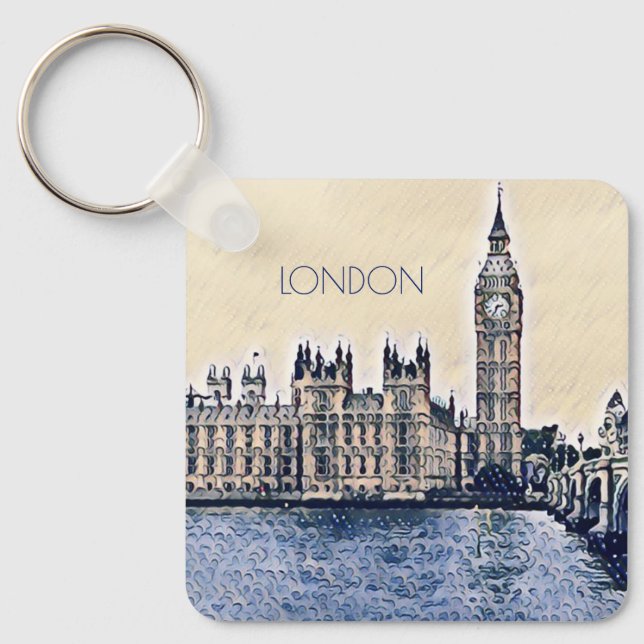 Big Ben London Watercolor art Key Ring (Front)