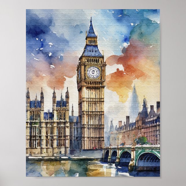 Big Ben London Watercolor Art Print (Front)