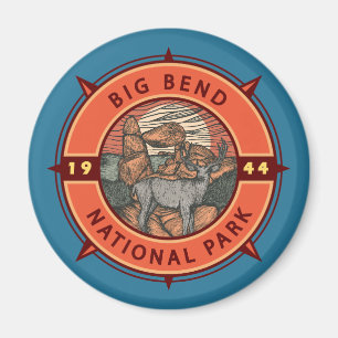 Big Bend National Park Elk Retro Compass Emblem Magnet