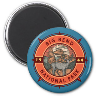 Big Bend National Park Elk Retro Compass Emblem Magnet