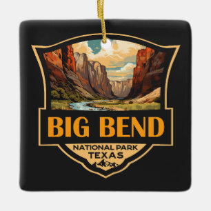 Big Bend National Park Illustration Retro Badge Ceramic Ornament