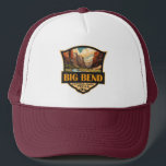 Big Bend National Park Illustration Retro Badge Trucker Hat<br><div class="desc">Big Bend vintage vector design. Big Bend National Park is in southwest Texas and includes the entire Chisos mountain range and a large swath of the Chihuahuan Desert.</div>
