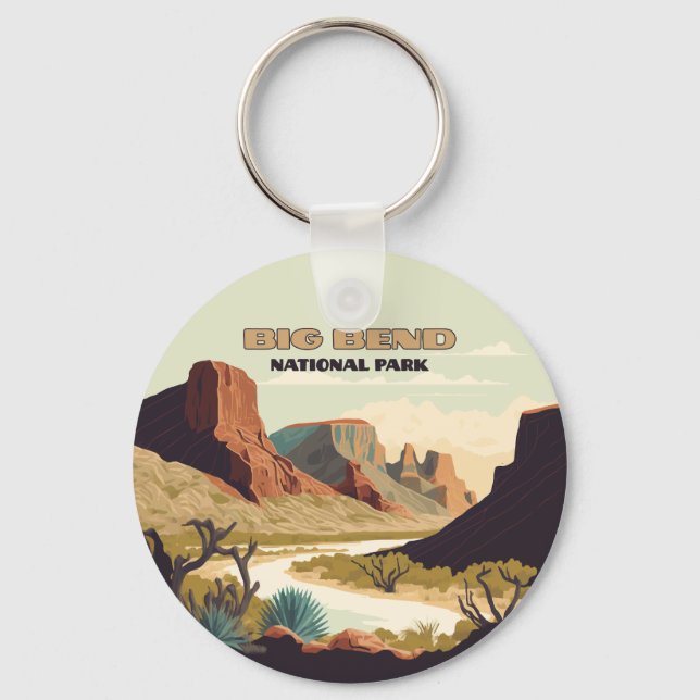 Big Bend National Park Texas Retro Travel Key Ring (Front)