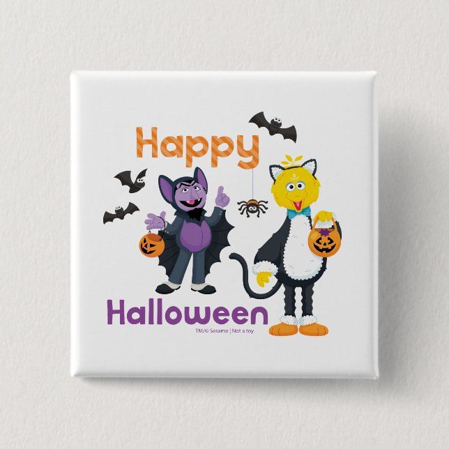 Big Bird and Count | Happy Halloween 15 Cm Square Badge (Front)