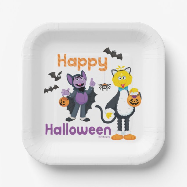 Big Bird and Count | Happy Halloween Paper Plate (Front)