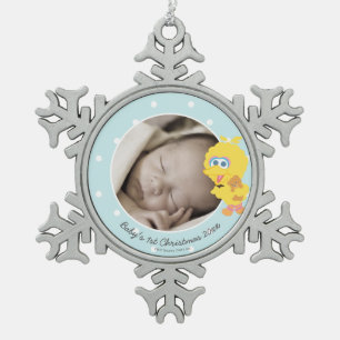 Big Bird Baby's First Christmas - Add Your Name Snowflake Pewter Christmas Ornament