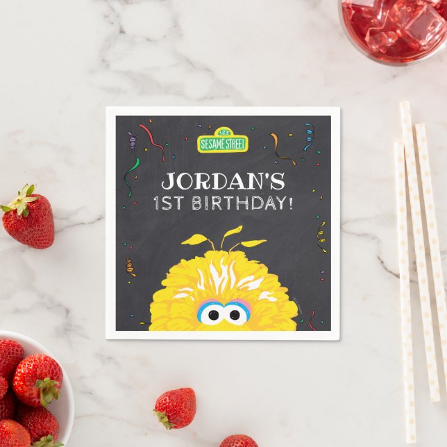 Big Bird Chalkboard Confetti Birthday Napkin (Insitu)
