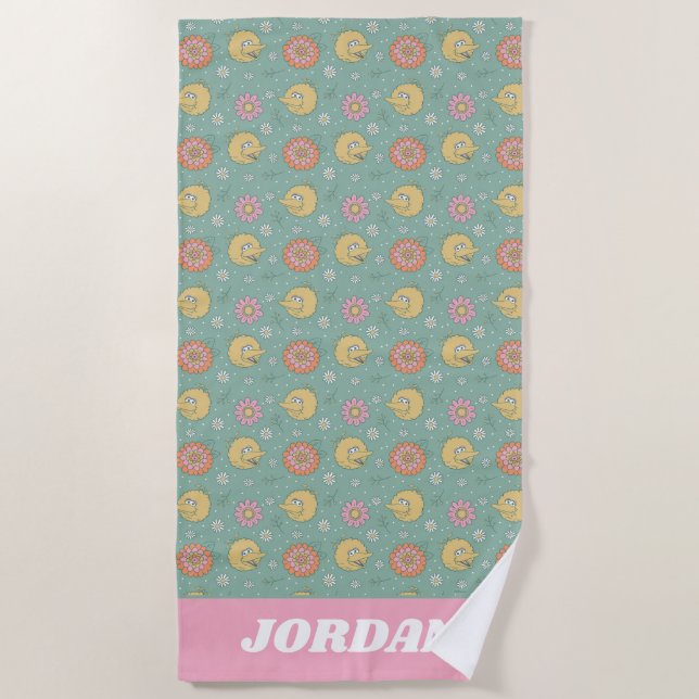 Big Bird | Good Vibes Floral | Add Your Name Beach Towel (Front)