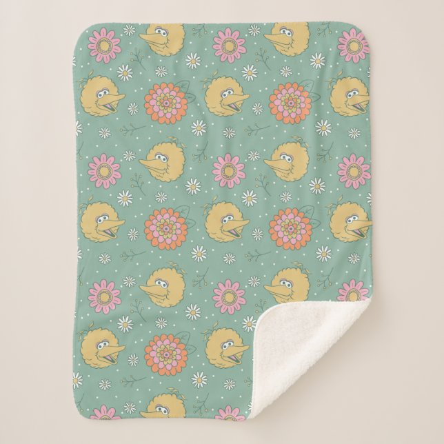 Big Bird | Good Vibes Floral Pattern Sherpa Blanket (Front)