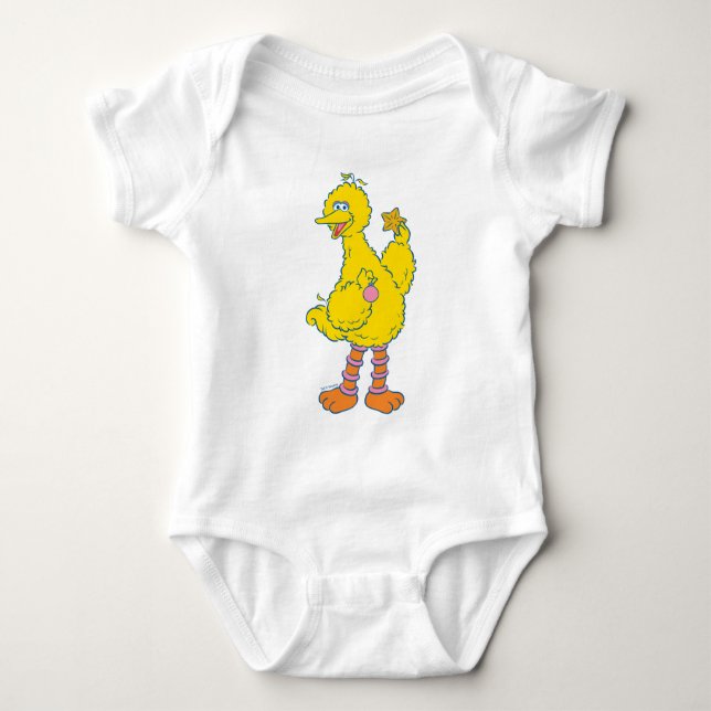 Big Bird Holding Christmas Ornaments Baby Bodysuit (Front)