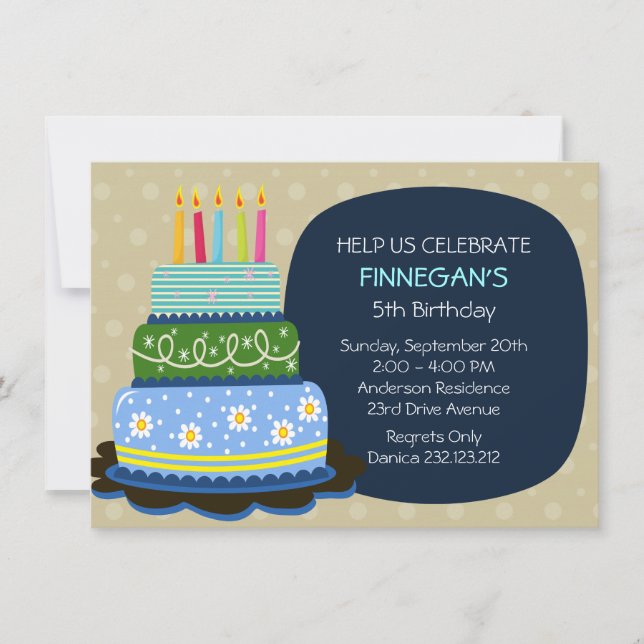 Big Birthday Cake for Birthday Boy Invitation (Front)