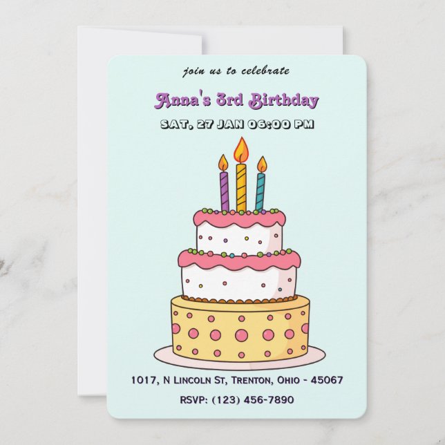 Big Birthday Cake with Candles Invitation (Front)