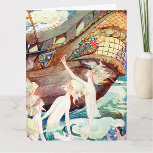 Big Birthday Mermaids Sisters and Ship Card