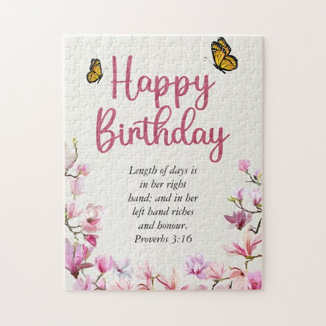 Big Birthday Mum Pink Floral Scriptural Text  Jigsaw Puzzle (Vertical)