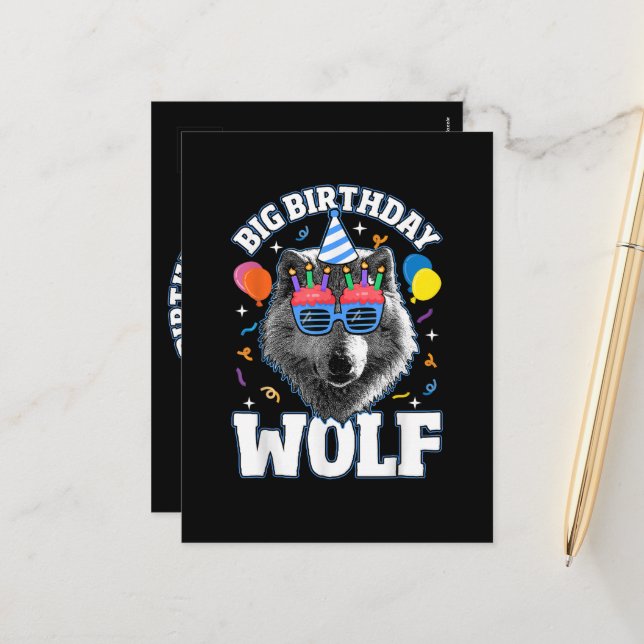 Big Birthday Wolf for Wolves Holiday Postcard (Front/Back In Situ)