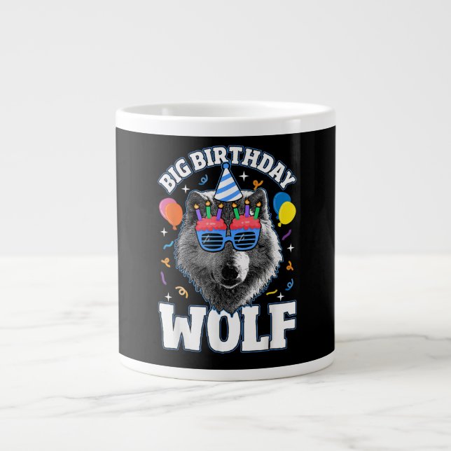 Big Birthday Wolf for Wolves Large Coffee Mug (Front)