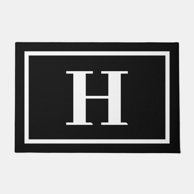 Big Black And White Bold Monogram Letter Doormat (Front)