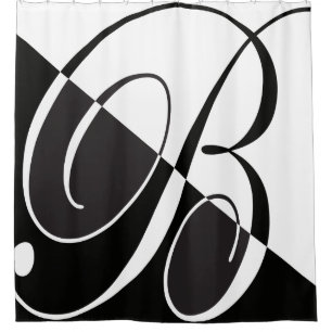 Big Black and White Letter B Elegant Monogram Shower Curtain
