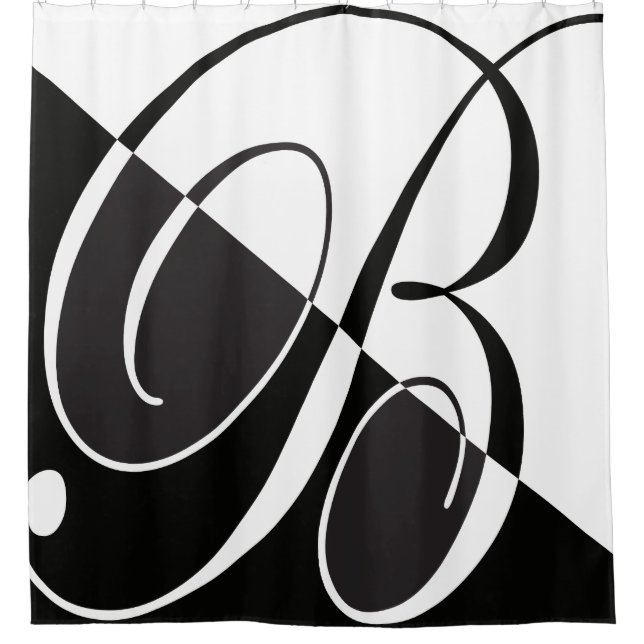 Big Black and White Letter B Elegant Monogram Shower Curtain (Front)