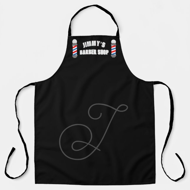 Big black barber shop poles apron for hair stylist (Front)