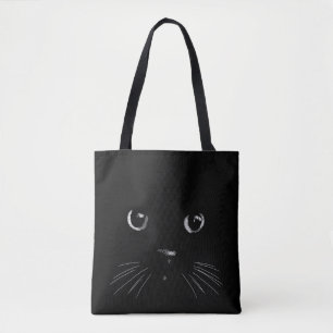 Big black cat face tote bag